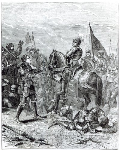 Batalla de Bosworth Field: Lord Stanley llevando la corona de Ricardo III a Richmond, 22 de agosto de 1485 de English School